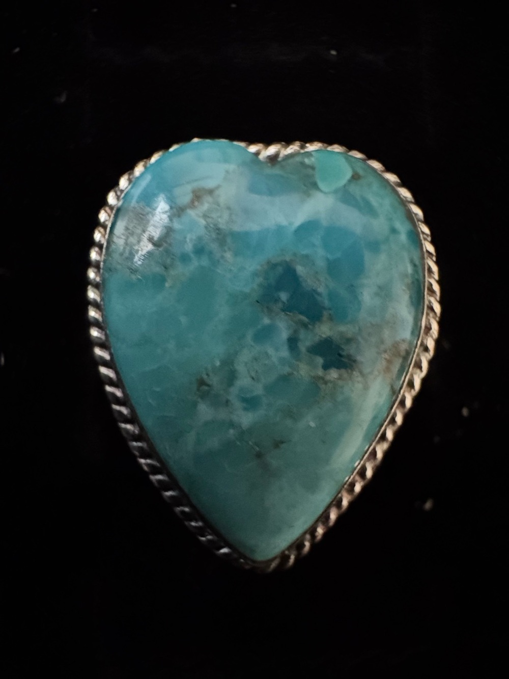 Sterling Silver ladies blue moon turquoise heart statement ring